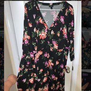 TORRID BLACK FLORAL BUTTON FRONT TRAPEZE DRESS